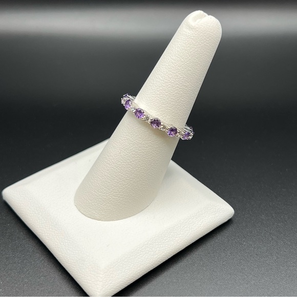 Sterling Silver Eternity Amethyst CZ Ring - Picture 3 of 10